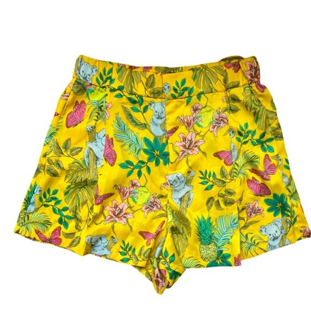 Zara High Waist Koala Tropical Shorts-S yellow green pink , polyester
